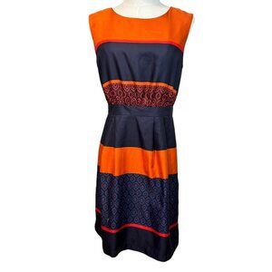 Ann Taylor loft casual or office mini dress  in navy blue & orange.  Siz…